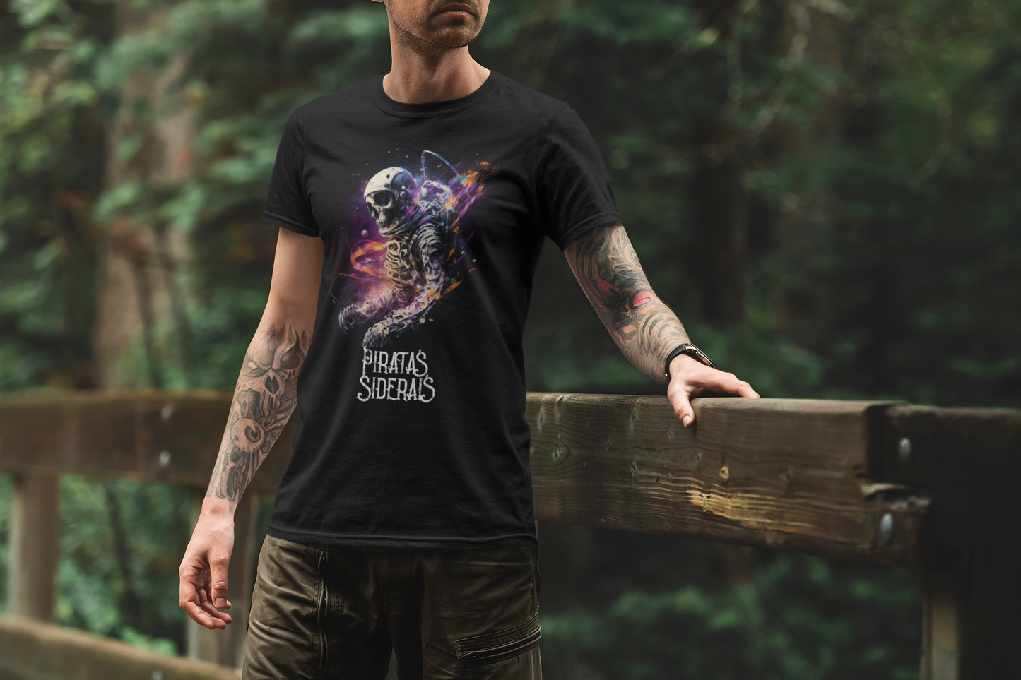 Camiseta Unissex Preta - Astronauta Esqueleto