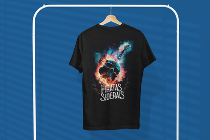 Camiseta Unissex Preta - Guitarra Crânio Flamejante